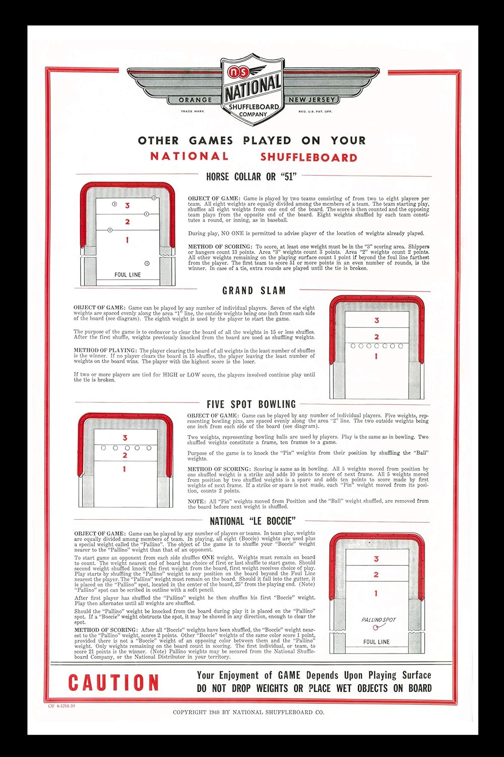 Zieglerworld Framed Art - National Shuffleboard Table Rules Poster - Set of Two