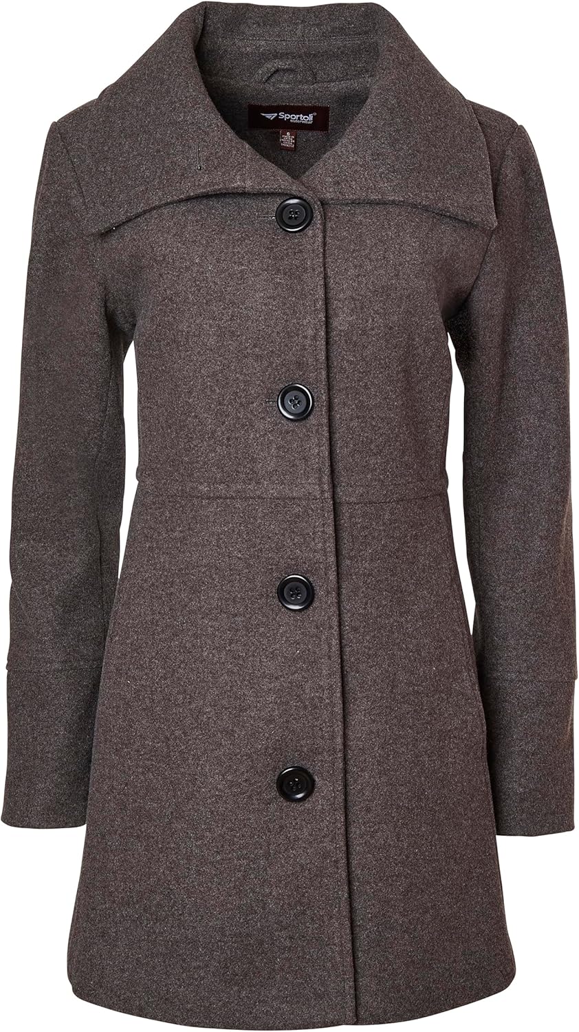 Sportoli Womens Mid-Length Single Breasted Wool Look Dress Coat with Pockets