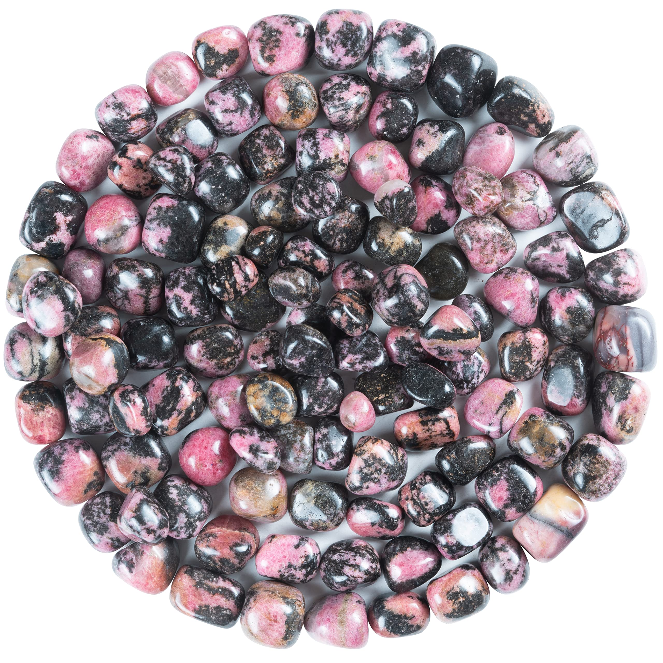 Crocon 1LB Rhodonite Crystals Tumbled Stones Bulk Set 2000+ Carats Pocket Crystal Healing Balancing Gemstones Tumbled Collection Palm Stone Good Luck Charm Gift Craft Home Decor Size: 20-25 mm