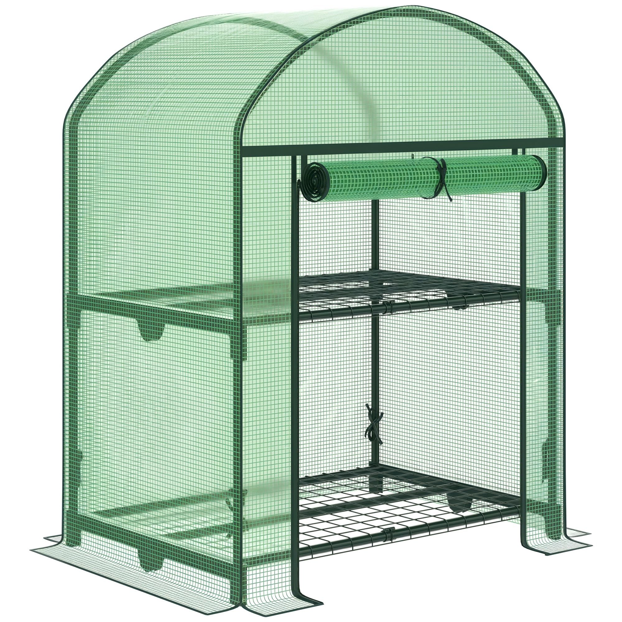 Outsunny Mini Serra da Giardino con 2 Ripiani in Metallo e Copertura in PE, Serra da Balcone e Terrazza Compatta 69x49x91cm, Verde