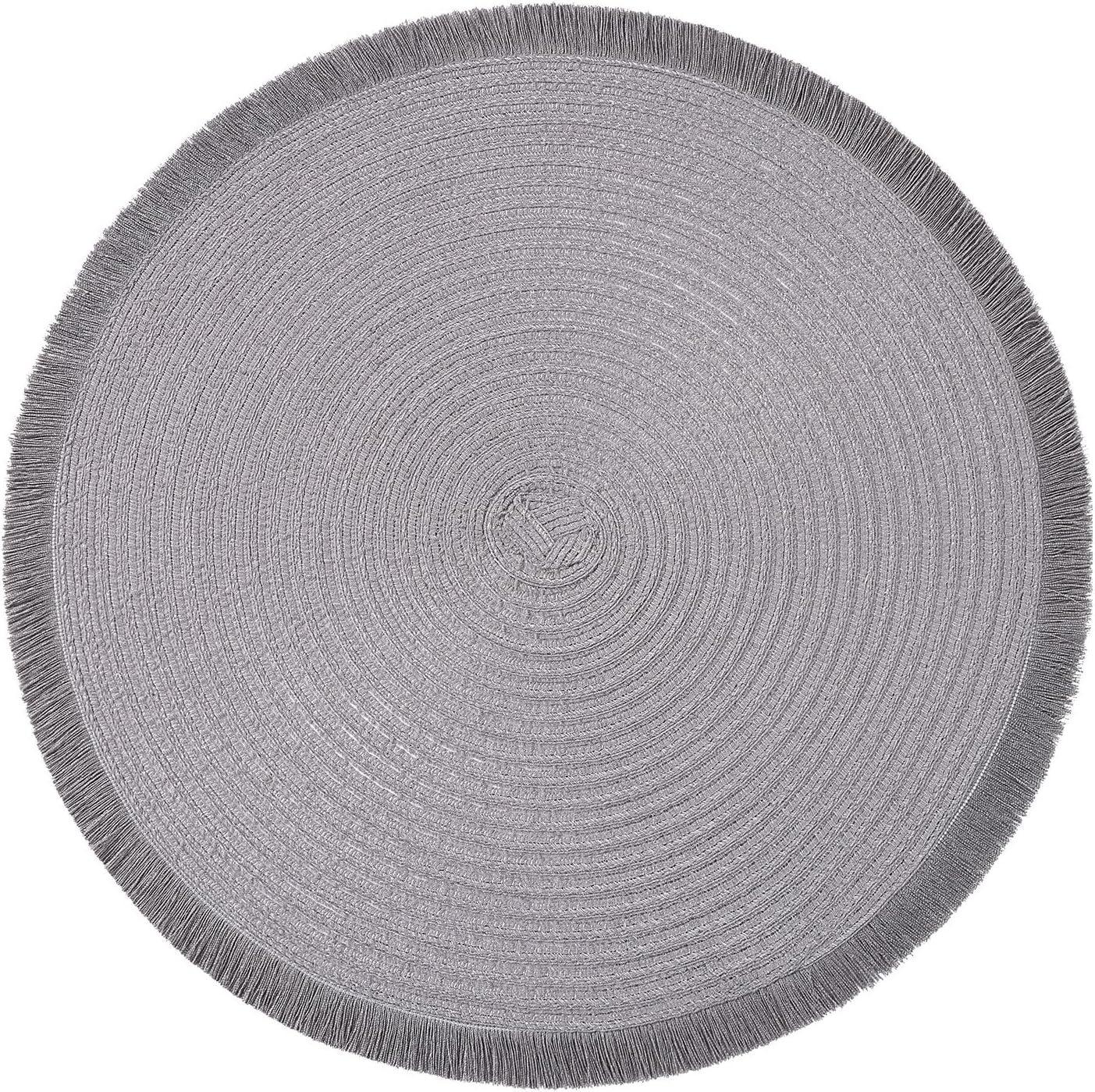SHACOS 15 Inch Grey Table Mats Set of 6 Boho Fringed Circle