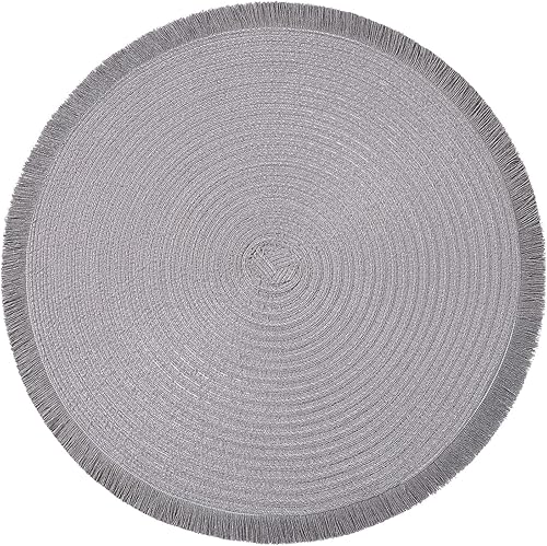 SHACOS Juego de 6 manteles individuales redondos trenzados, bohemios con flecos para cocina, manteles individuales redondos tejidos de 15 pulgadas