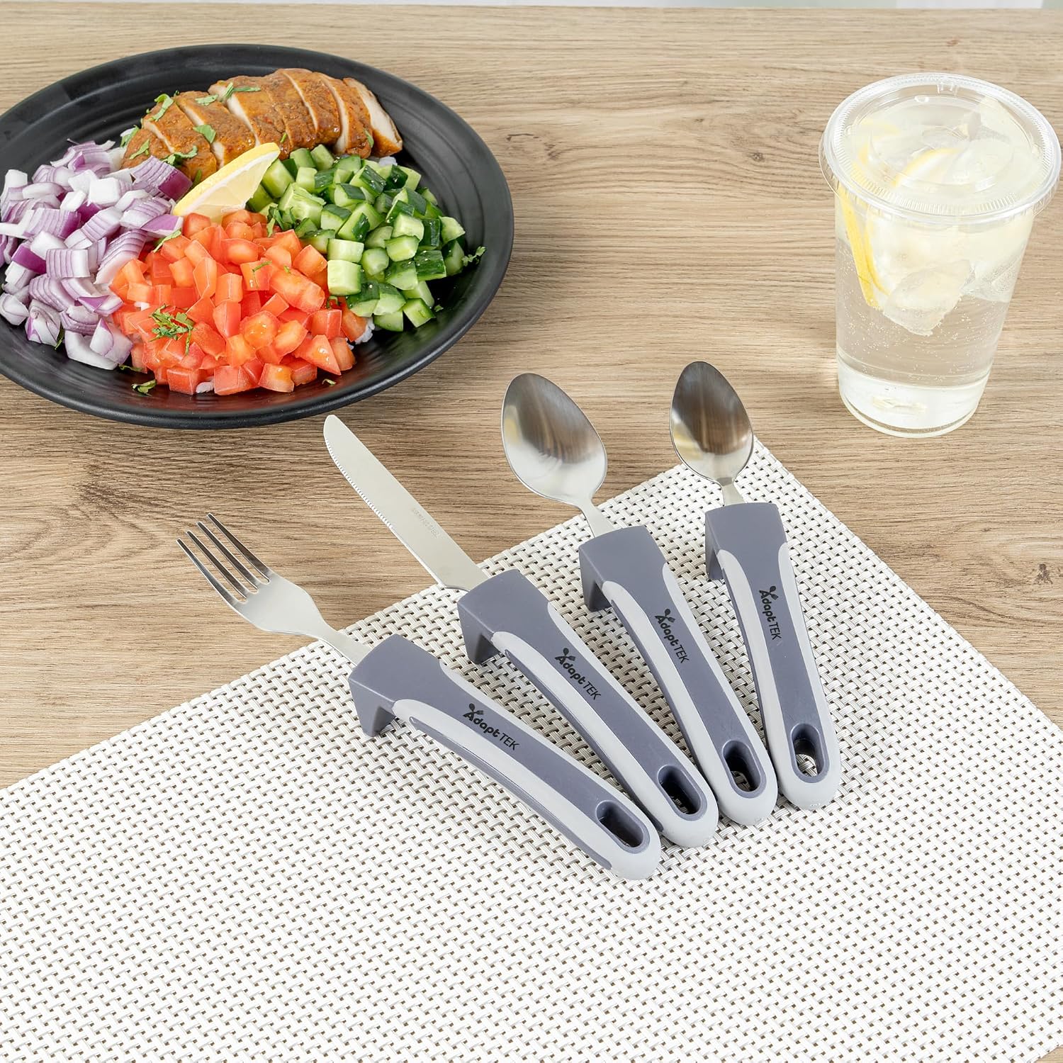 Restaurantware Adaptive Utensils - 1 count Stainless Steel, 9.84 x 5.12 x 1.57 Inches, Ergonomic Eating Aids, Non-Slip Utensil Set for Arthritis, Secure Grip Design, Gray