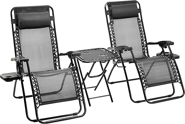 Amazon Basics Zero Gravity Chair with Side Table, Set of 2, Black