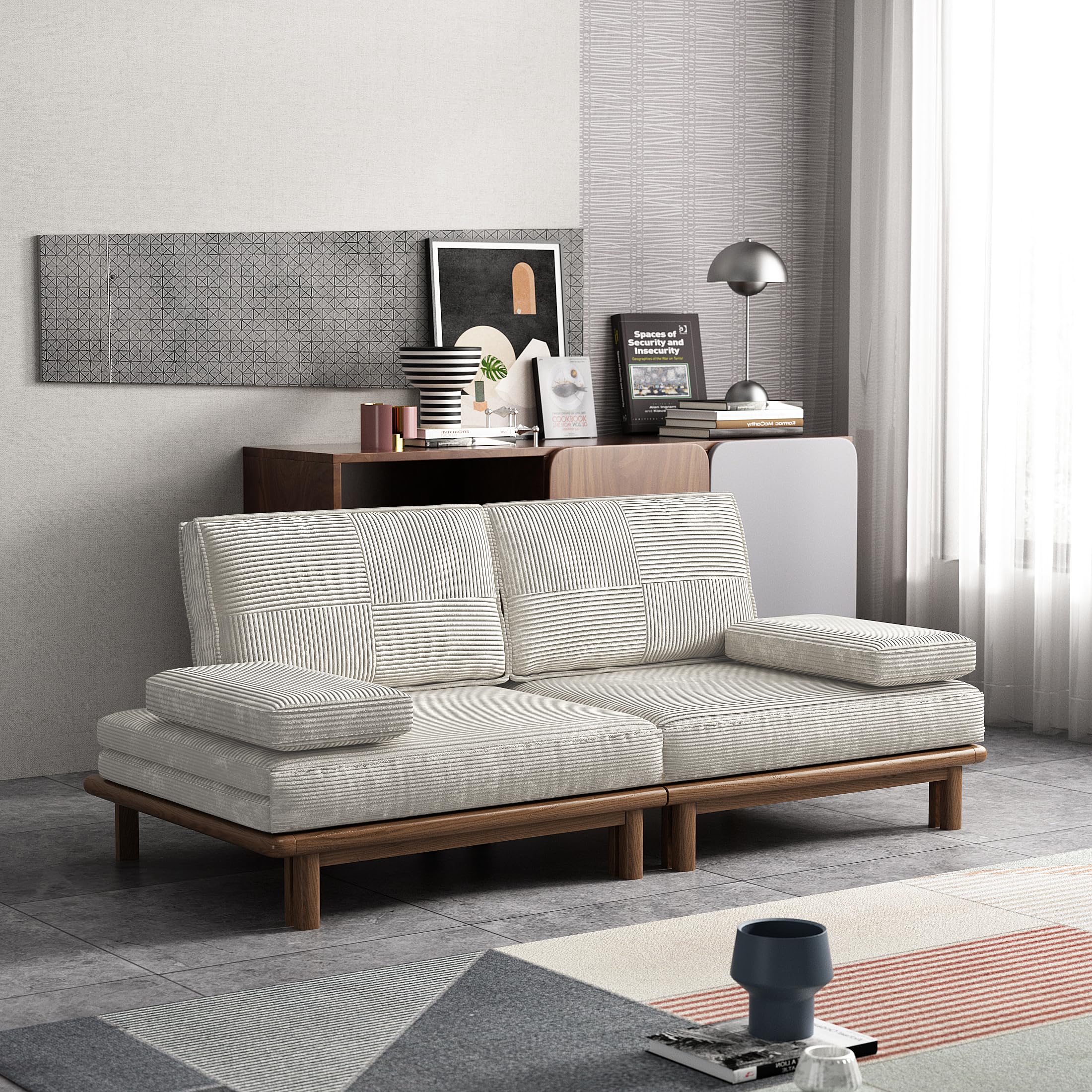 Lartis Sofá cama, sofá cama, sofá cama, sofá moderno, convertible en color caqui, futón moderno para sala de estar, apartamento, dormitorio, sofá de diseño modular, tela de pana