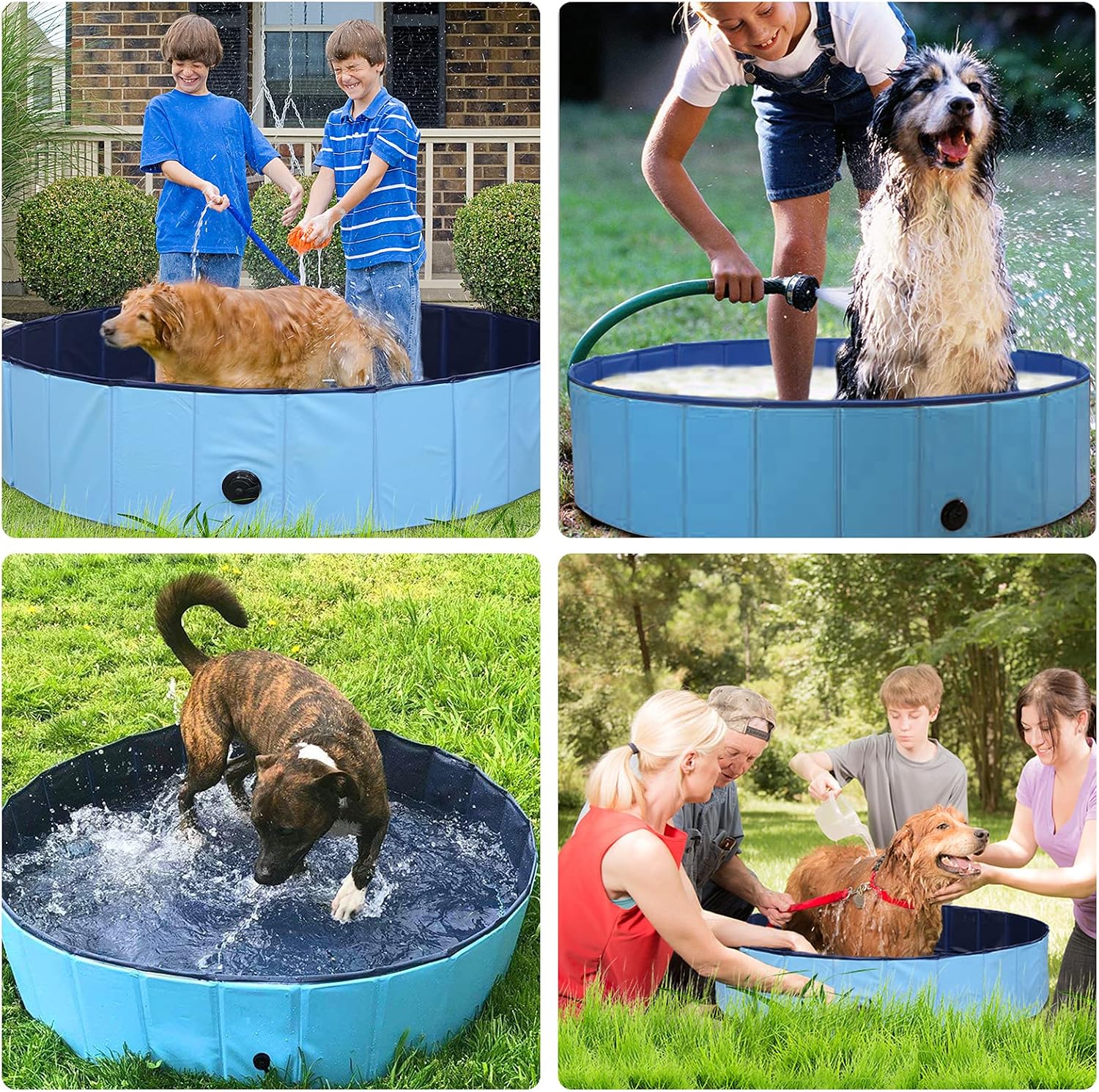 Petybety Foldable Dog Pool, Collapsible Hard Plastic Pet Bath Pool, Portable Swimming Bath Tub for Kids Kiddie Dogs and Cats, Wading Pool for Outdoor and Indoor, 32" x 8", Blue
