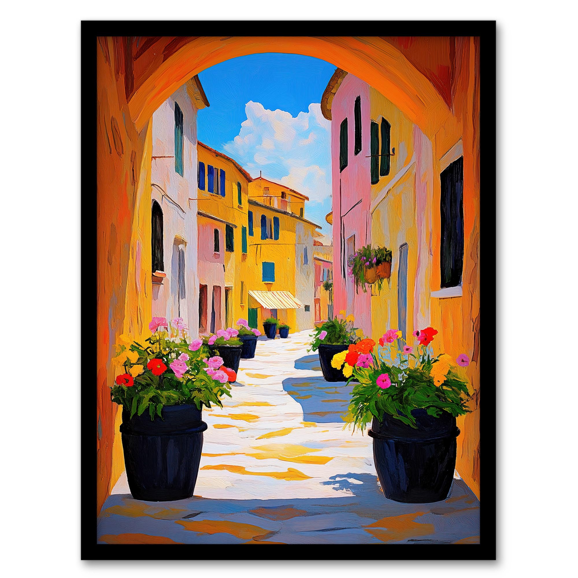 Artery8 Bari Italy Alleyway Vibrant Summer Cityscape Living Room Artwork Framed Wall Art Print A4