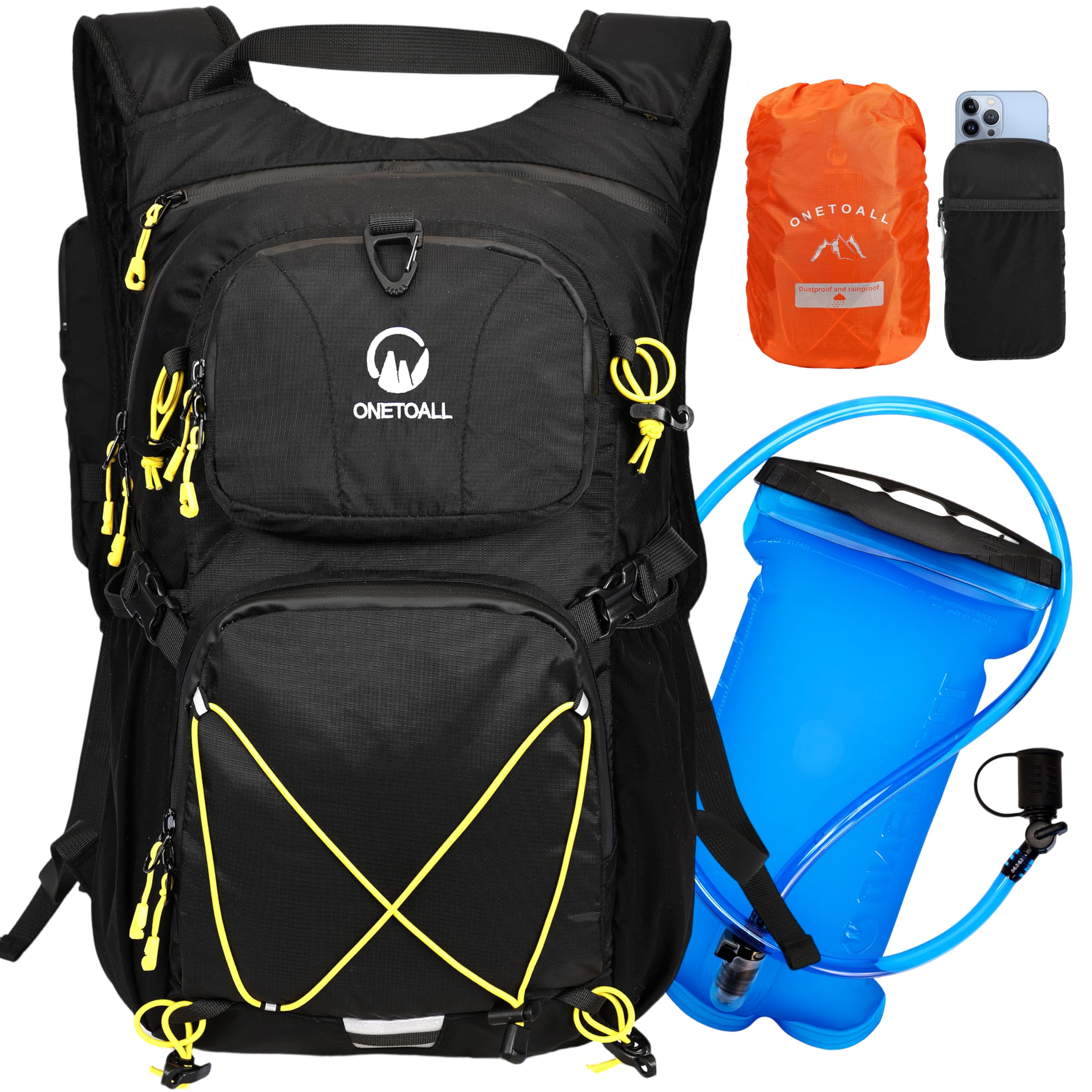 ONETOALL Hydration Backpack 22L, Hiking Backpack with 2L Leakproof Bladder, Sewn-in Rain Cover, Insulated Compartment for Men & Women Running, Cycling