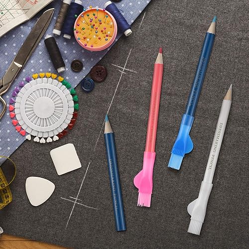 Miniatura 6 de 12 lápices de tela de costura, solubles en agua, lápiz de marca de sastre, lápiz de tela de modista con tapa de cepillo para sastre o marcador