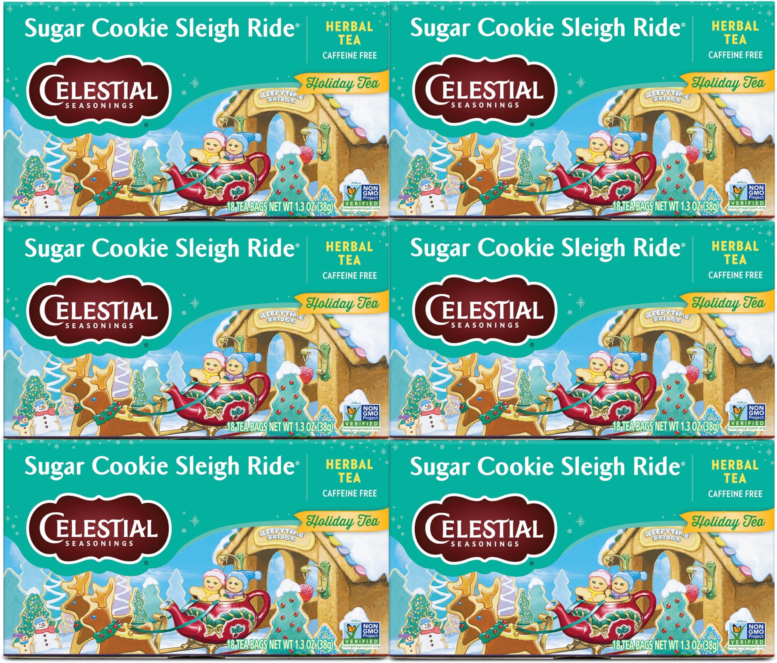 Herbal Tea, Sugar Cookie Sleigh Ride, 18 Count (Pack of 6)
