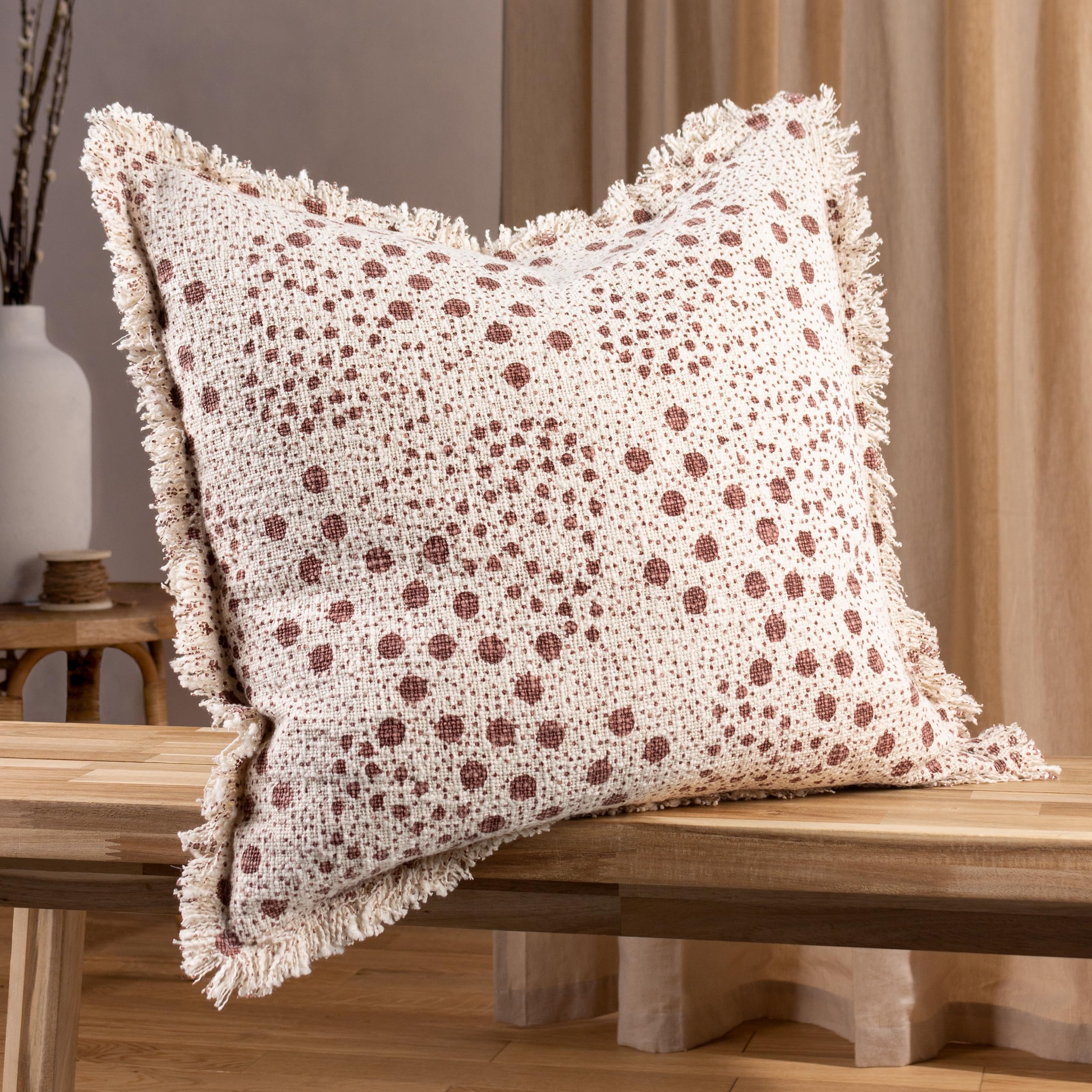 Yard Hara Woven Fringed Cotton Feather Filled Cushion - Twin Pack