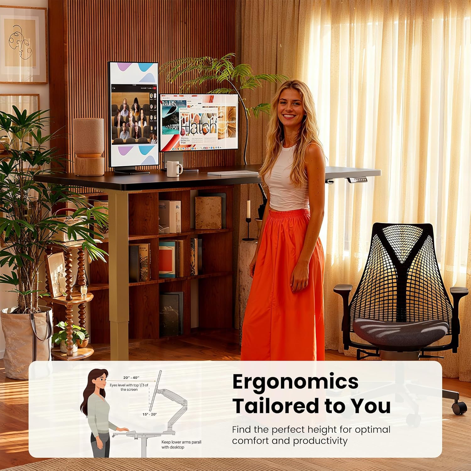 ErGear Height Adjustable Electric Standing Desk, 32 x 19 Inches Sit Stand up Desk, Memory Computer Home Office Desk, Black+Gold thumbnail