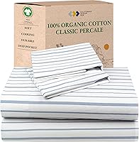 Vista 36 de California Design Den Juego de 2 sábanas individuales - 100% algodón orgánico, sensación de percal crujiente y transpirable, sábanas blancas