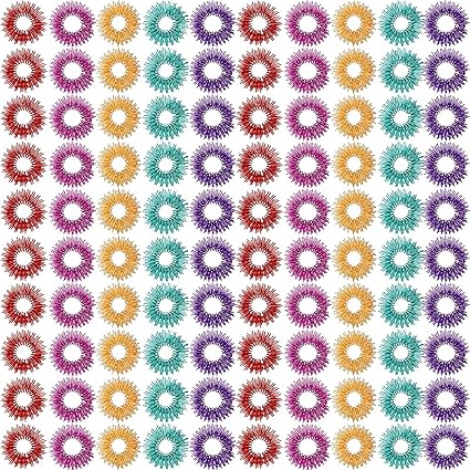 100 Pack Spiky Sensory Finger Rings, Acupressure Spiky Sensory Finger Rings for Adults, Silent Stress Reducer and Massager Fidget Ring for Anxiety for Men, Women(Bright Colors)