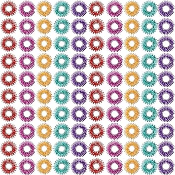 100 Pack Spiky Sensory Finger Rings, Acupressure Spiky Sensory Finger Rings for Adults, Silent Stress Reducer and Massager Fidget Ring for Anxiety for Men, Women(Bright Colors)