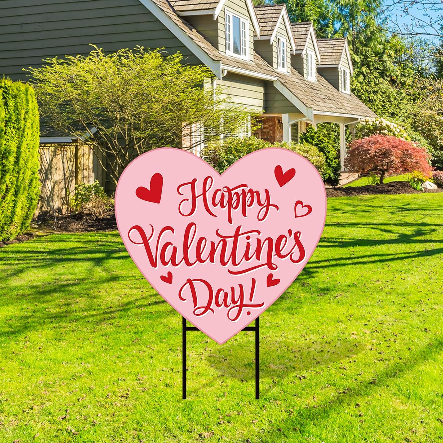 FYSUIMU Happy Valentine' s Day Metal Garden Stake Welcome Yard Sign Pink Love Heart Decorative Lawn Sign for Wedding Anniversary Home Outside Lawn Porch Walkway Decor