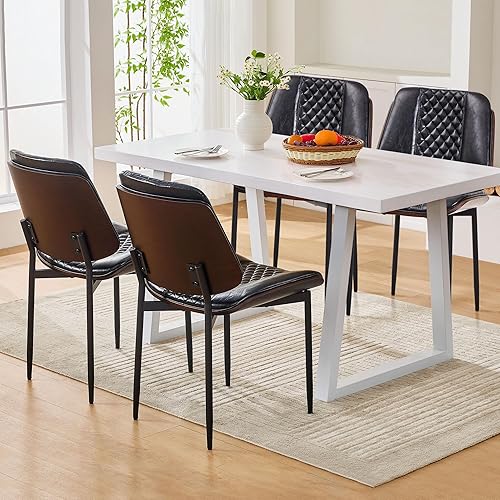 Miniatura 8 de Juego de 2 sillas de comedor tapizadas de piel sintética, sillas de comedor modernas de mediados de siglo, silla de cocina de madera curvada de