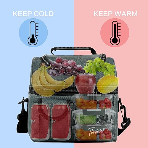 Miniatura 7 de Tirrinia Lonchera reutilizable para hombres y mujeres, bolsa de almuerzo aislada para trabajo para adultos, lonchera de dos pisos a prueba de fugas