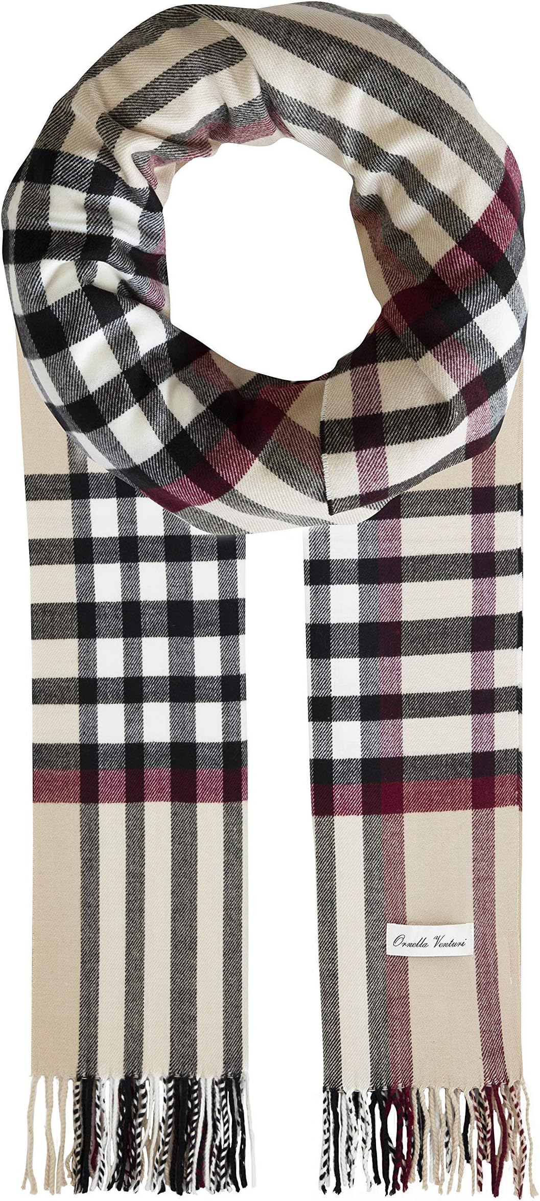 Ornella Venturi Women/Men Fashion Plaid Scarf, Beige SC1147D 200 x 31 x 0.5 cm