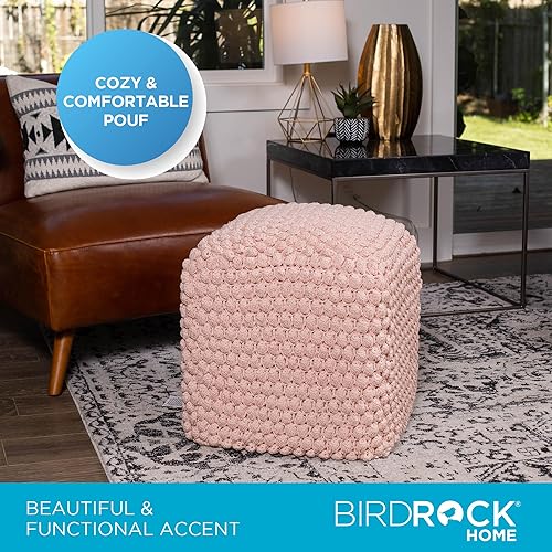 Miniatura 5 de BIRDROCK HOME Buds Puf Taburete otomano  Puf de punto  Silla de piso  Cordón trenzado de algodón  Ideal para la sala de estar, dormitorio y