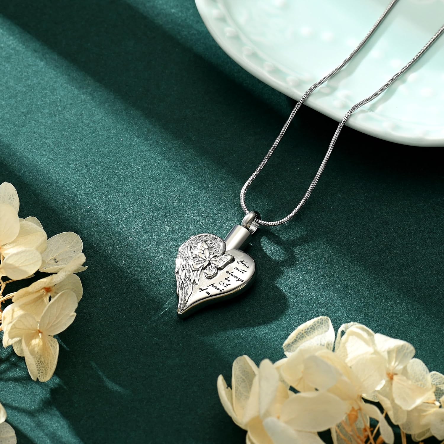 Love Heart Cremation Jewelry Urn Necklaces Butterfly Urn Necklaces for Ashes Memorial Keepsake Pendant for Women Men Gifts With Funnel Kit & Bag - Image 3