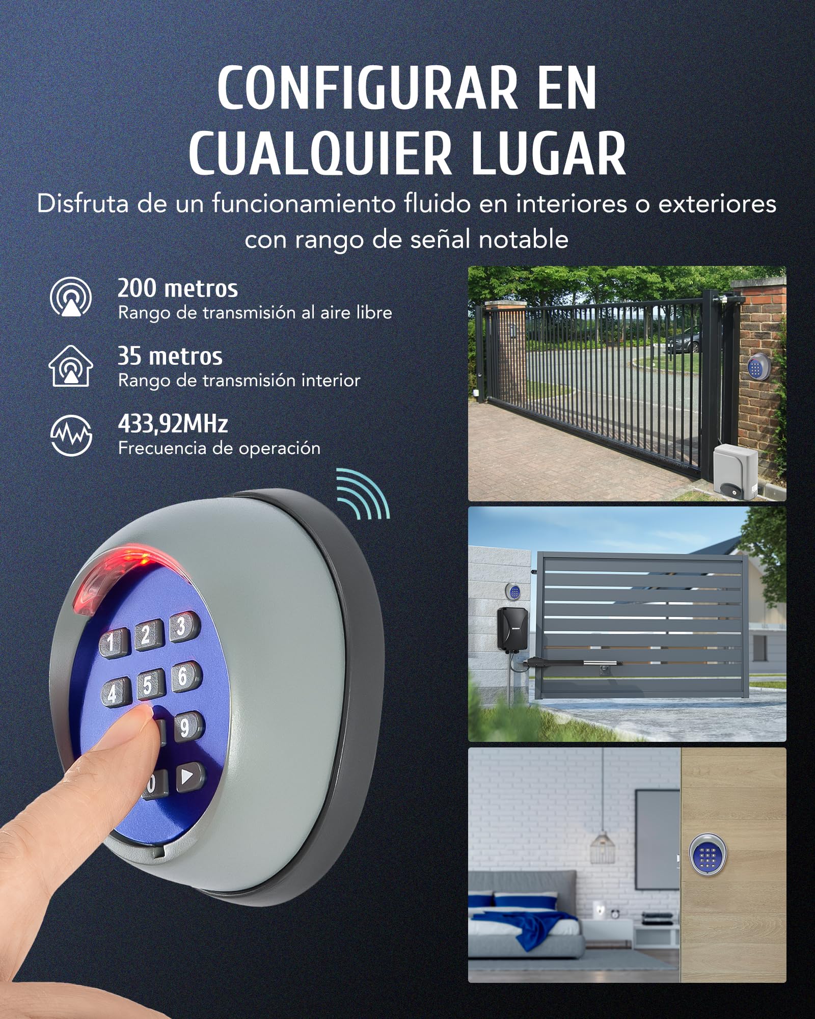 CO-Z Teclado Inalámbrico para Motores Puertas de Marca CO-Z, Sistema de Seguridad para el Hogar con Alcance de 200 m, Transmisor Inteligente sin Cables para Uso Interior y Exterior