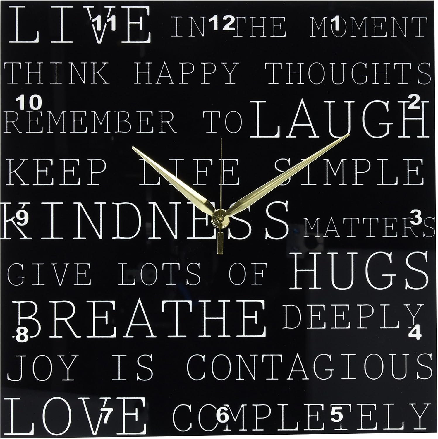 3dRose dpp_164536_2 Live in The Moment Black and White Inspirational Typography-Wall Clock, 13 by 13-Inch