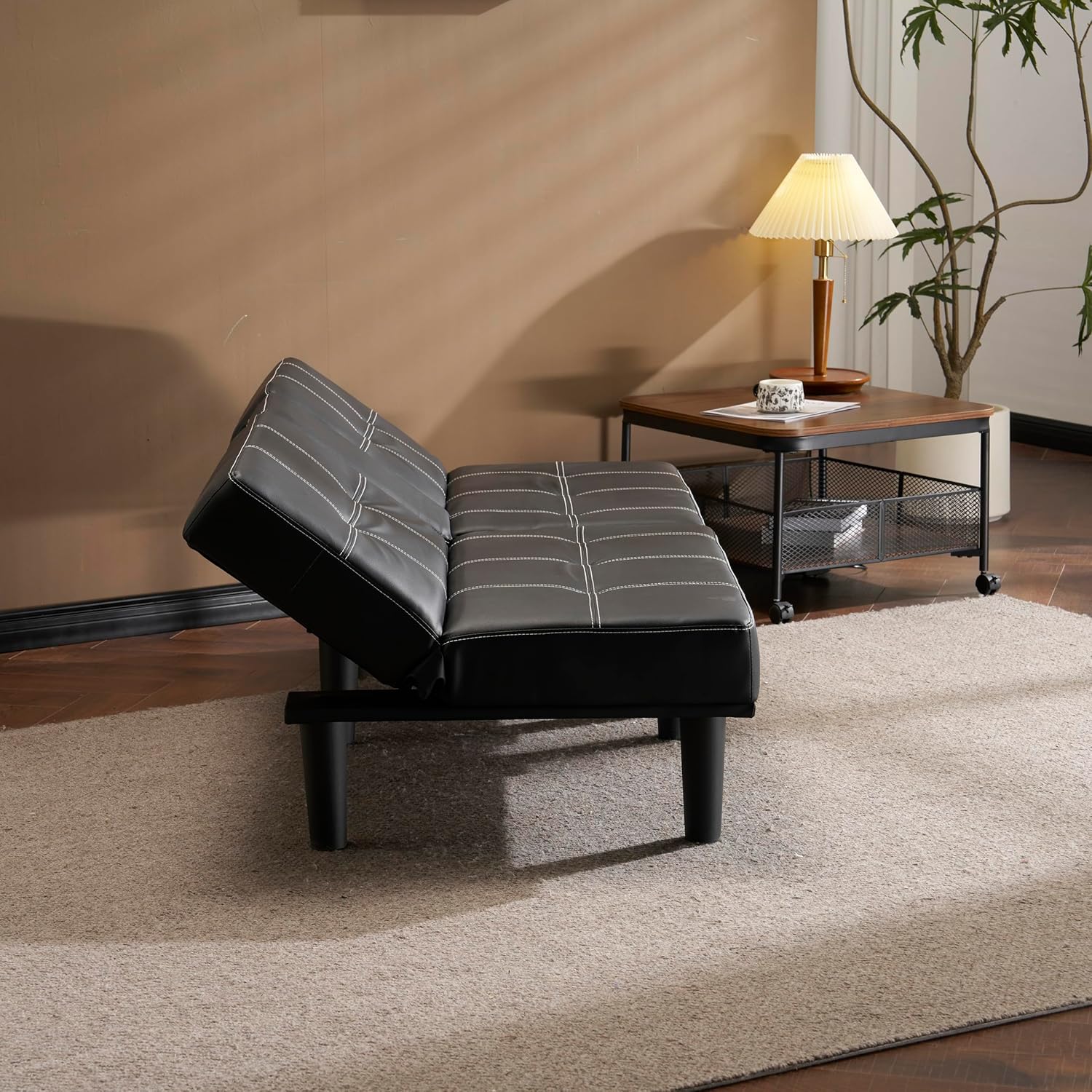 ソファベッド カップホルダー付き 背もたれ3段階 取付可能な脚 BROWN