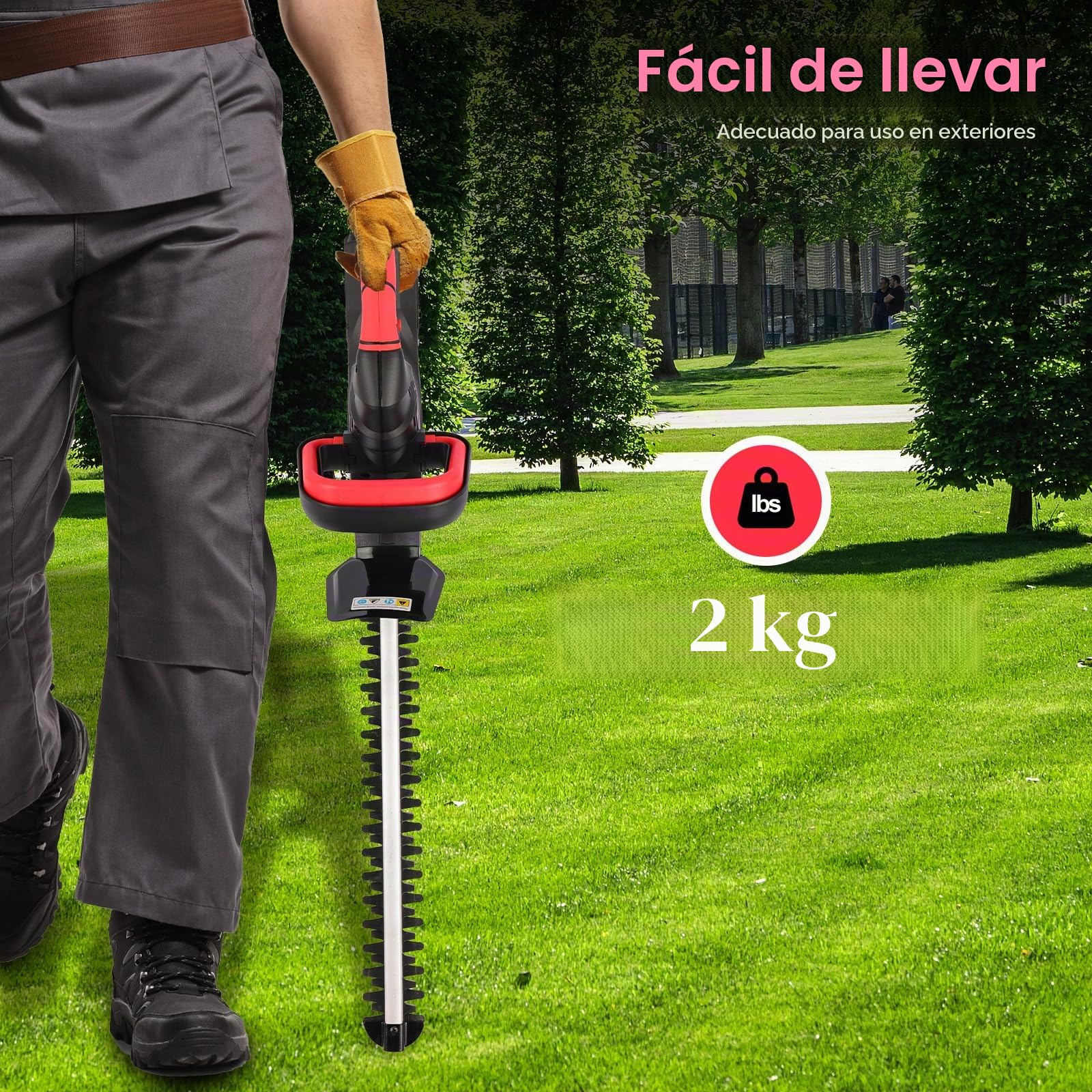Cortasetos a batería 48 cm, Corte 15 mm con 2 baterías 2.0Ah | 18500 RPM, Cortasetos Eléctrico Inalámbrico para Setos, Arbustos y Jardín