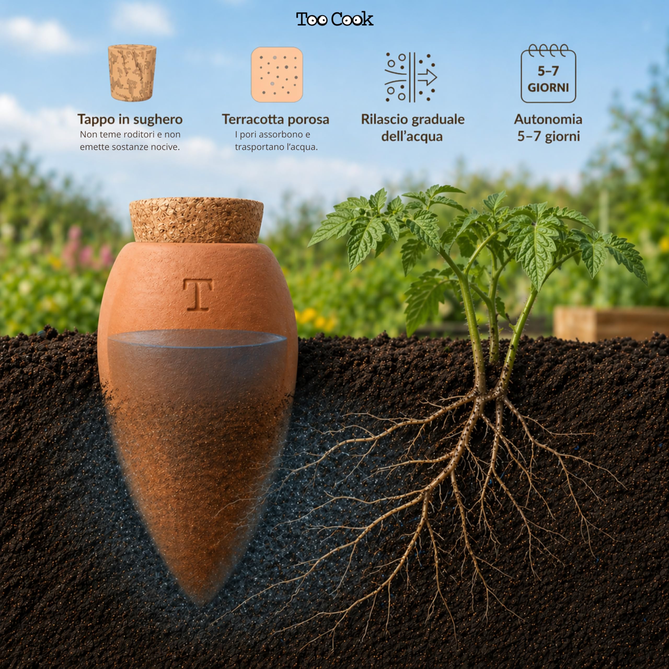 Olla in Terracotta Bianca per Irrigazione Piante Grasse Autonomia 7/10 Giorni (Naturale 750 ML 2 pz)