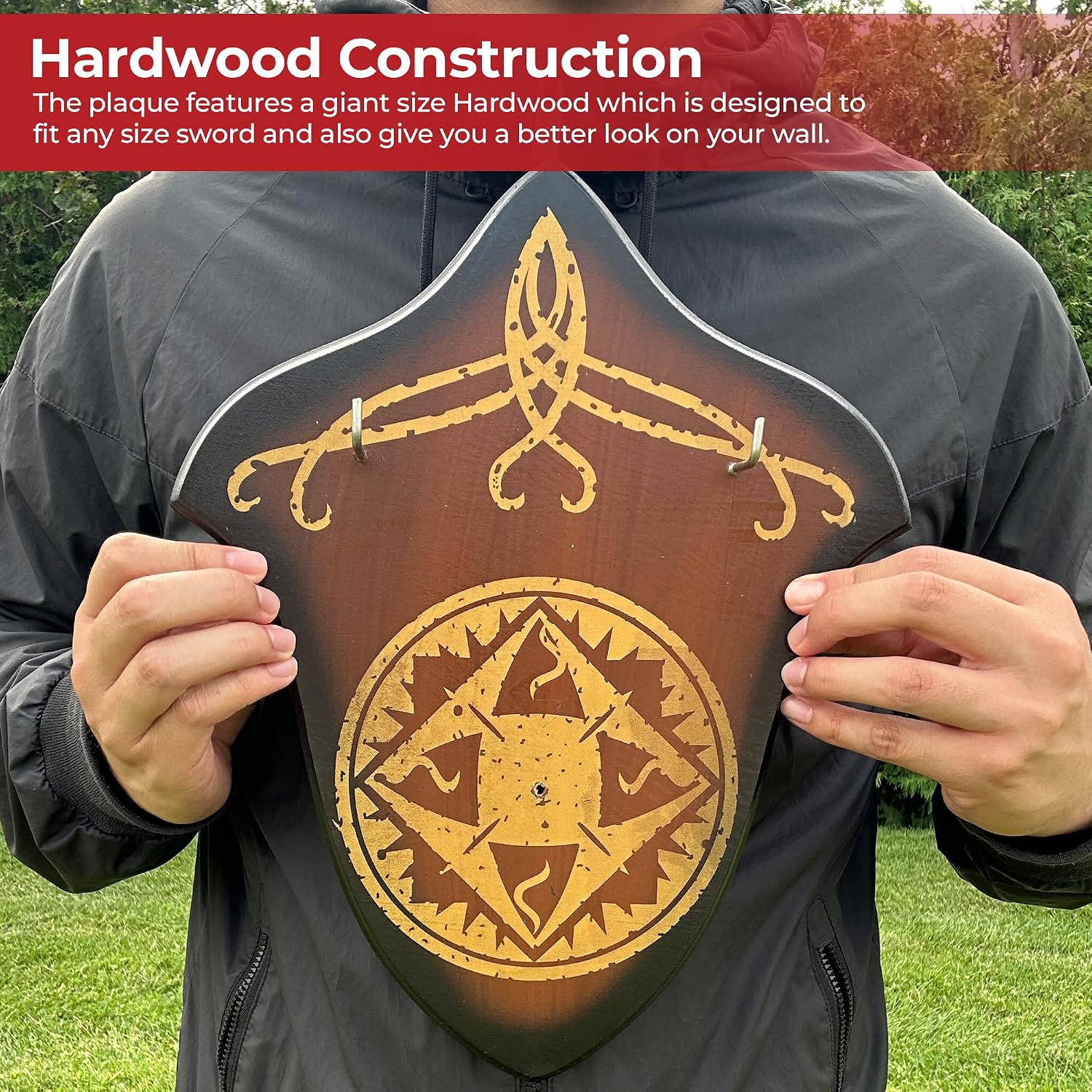 MedievalDepot Hardwood Universal Sword Plaque – Wall Mount Display for Decorative and Collectible Swords, Includes Mounting Hardware