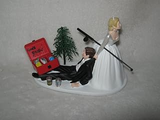 Wedding Reception Party Redneck Drunk Groom Beer Fishing Cake Topper