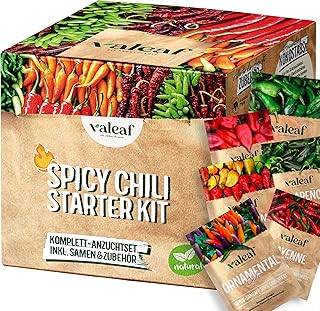 valeaf Chili Starter Set mit 6 Sorten in höchster Qualität zur einfachen Anzucht von Chilis von mild bis scharf