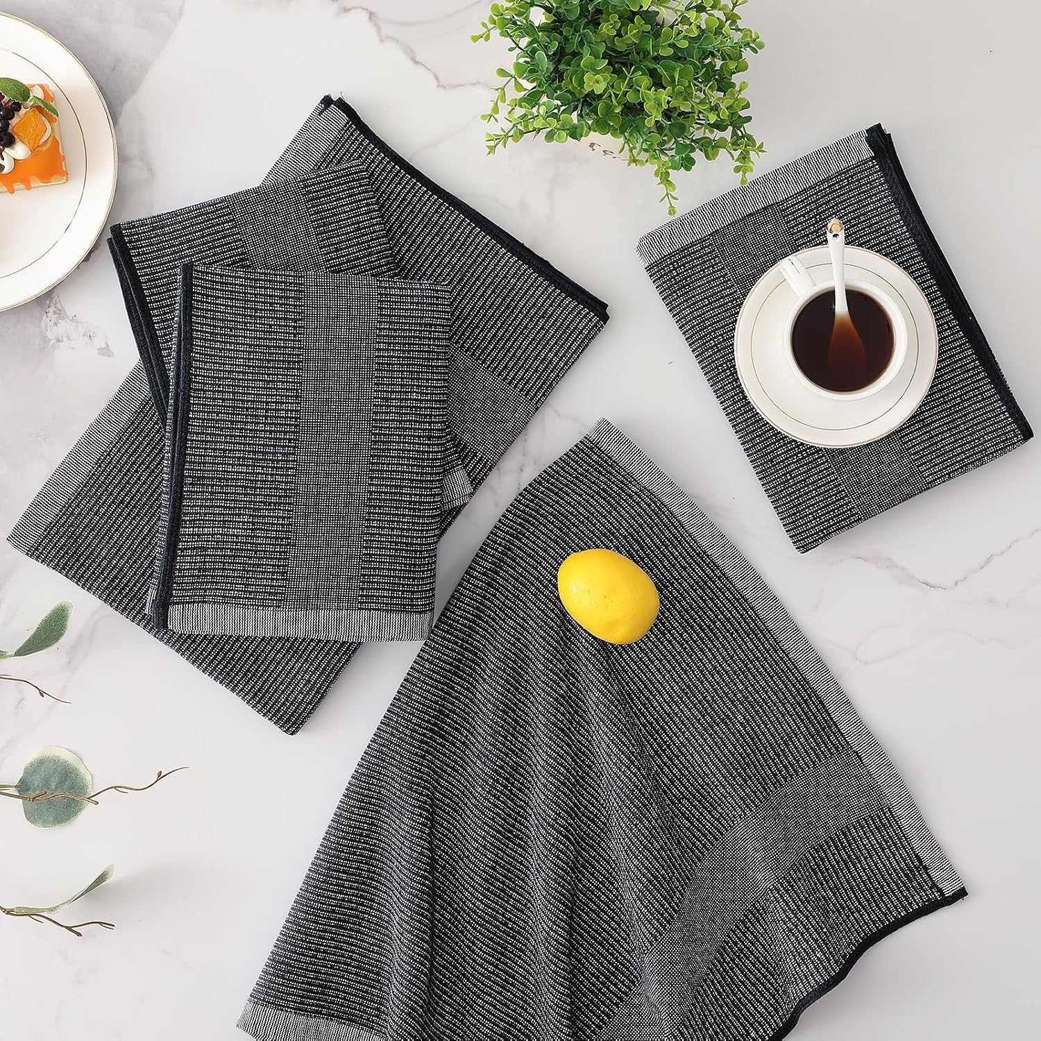 Mordimy Premium Large Cotton Kitchen Towels (18"x 28", 3 Pack), Black