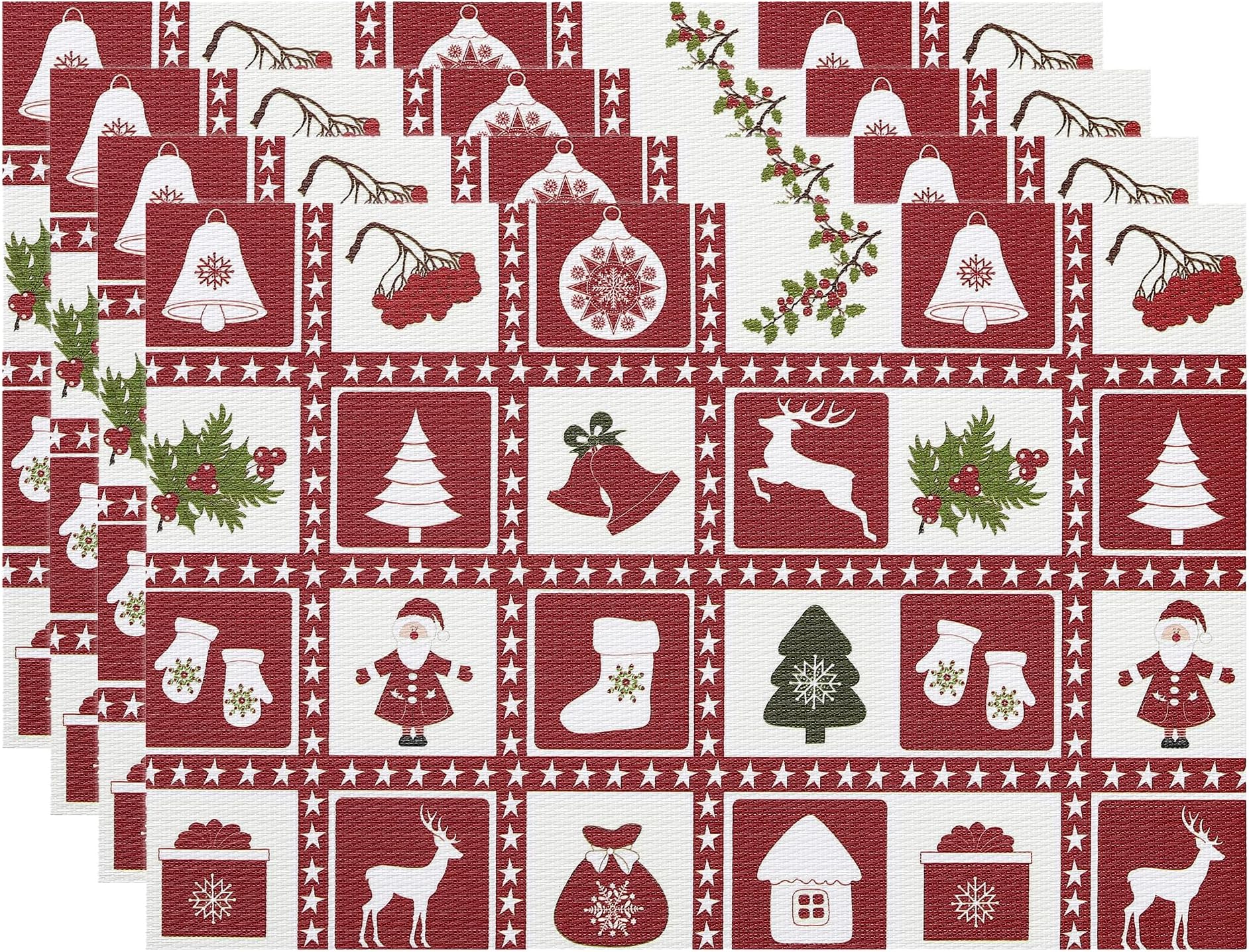 Leetaltree Christmas Placemats Set of 4 - Heat Resistant Non-Slip Place mats for Dining Table, Washable Durable PVC Vinyl Woven Table Mats (Christmas，4)