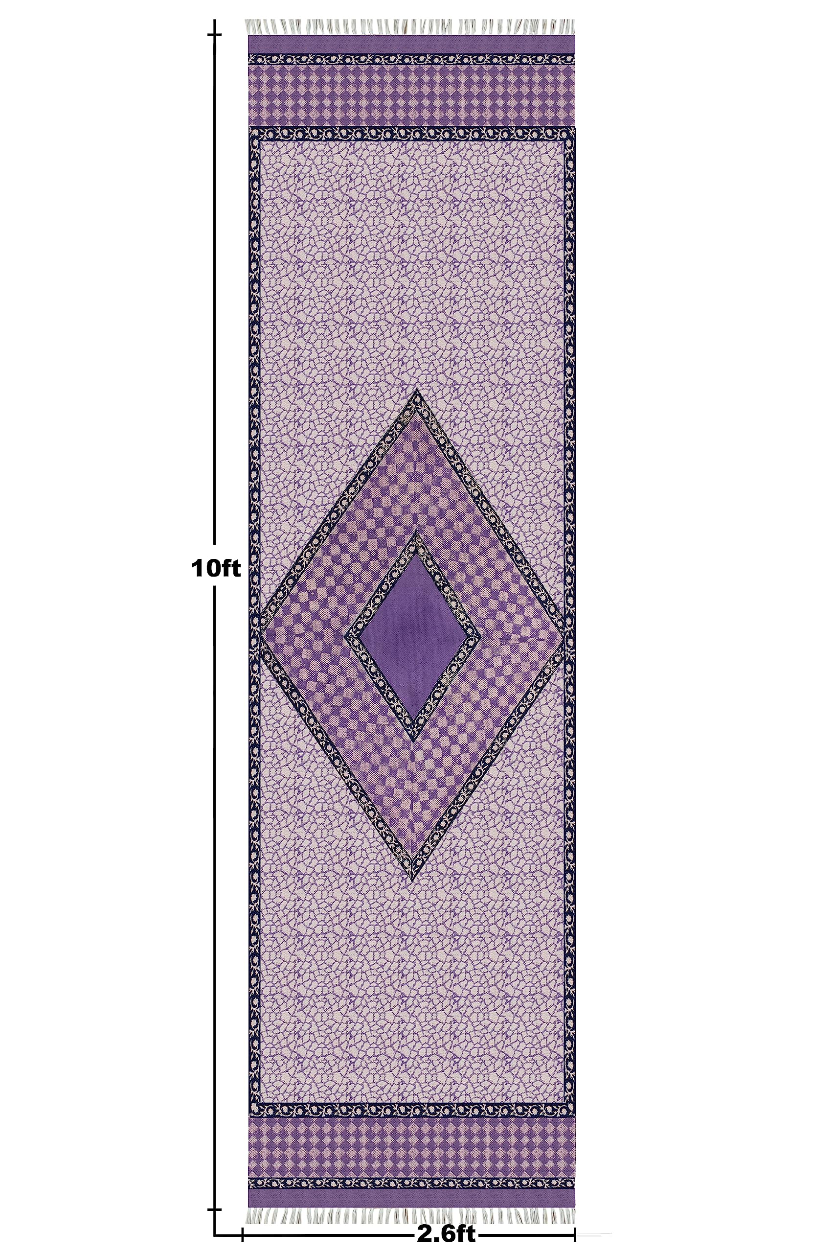 Indyjski wiejski ręcznie robiony dywan geometryczny fioletowy i beżowy 150 x 30 cm bawełna dhurrie łatwy do prania styl dekoracyjny Dhurrie - przedpokój, wejście i używanie chodników na