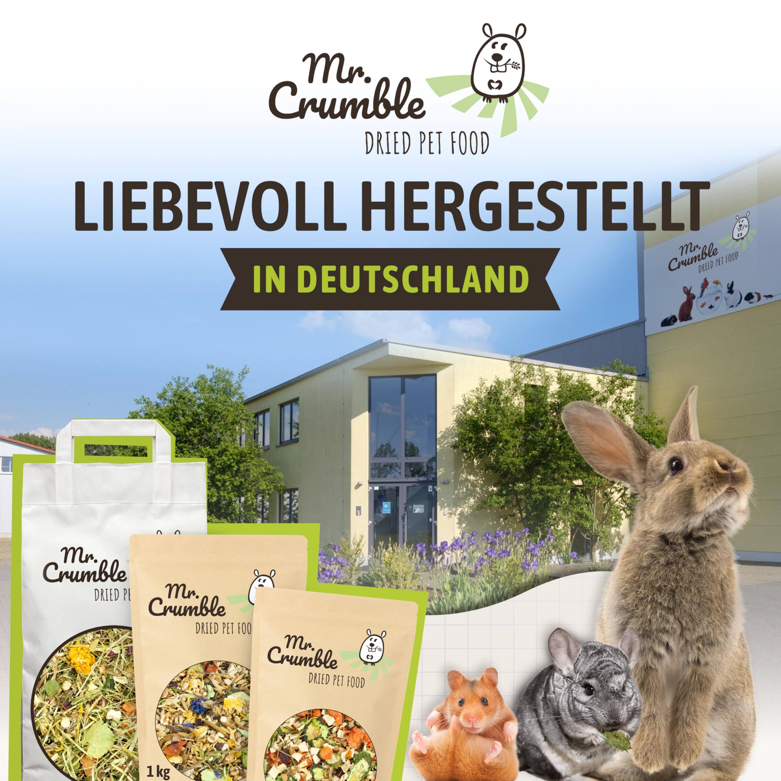 Mr. Crumble Hoppel Mix Kaninchenfutter 5 kg – Kaninchen Hauptfutter für Zwergkaninchen – ohne Pellets, mit Gräsern, Kräutern, Gemüse & Wurzeln – hoher Rohfaseranteil für Verdauung & Zahnabrieb