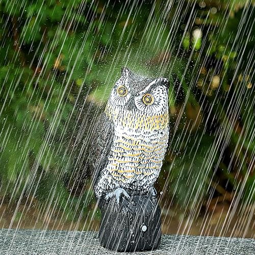 Miniatura 4 de Búho de plástico para mantener alejados a los pájaros, espantapájaros con ojos intermitentes y sonido aterrador, búho para control de aves para