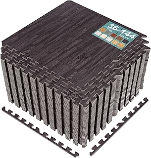 Sorbus Wood Grain Floor Tiles Foam Mat EVA Interlocking Mats Tile 3/8-Inch Thick Flooring Wood Puzzle Exercise Mats w/Borders - Home Playroom Basement, Apartment, Trade Show, Baby, Dance