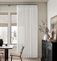 Vista 47 de Cortinas de lino plegadas de 108 pulgadas, juego de 2 paneles para sala de estar, dormitorio, estilo granja rústica, con pestaña trasera, plegadas