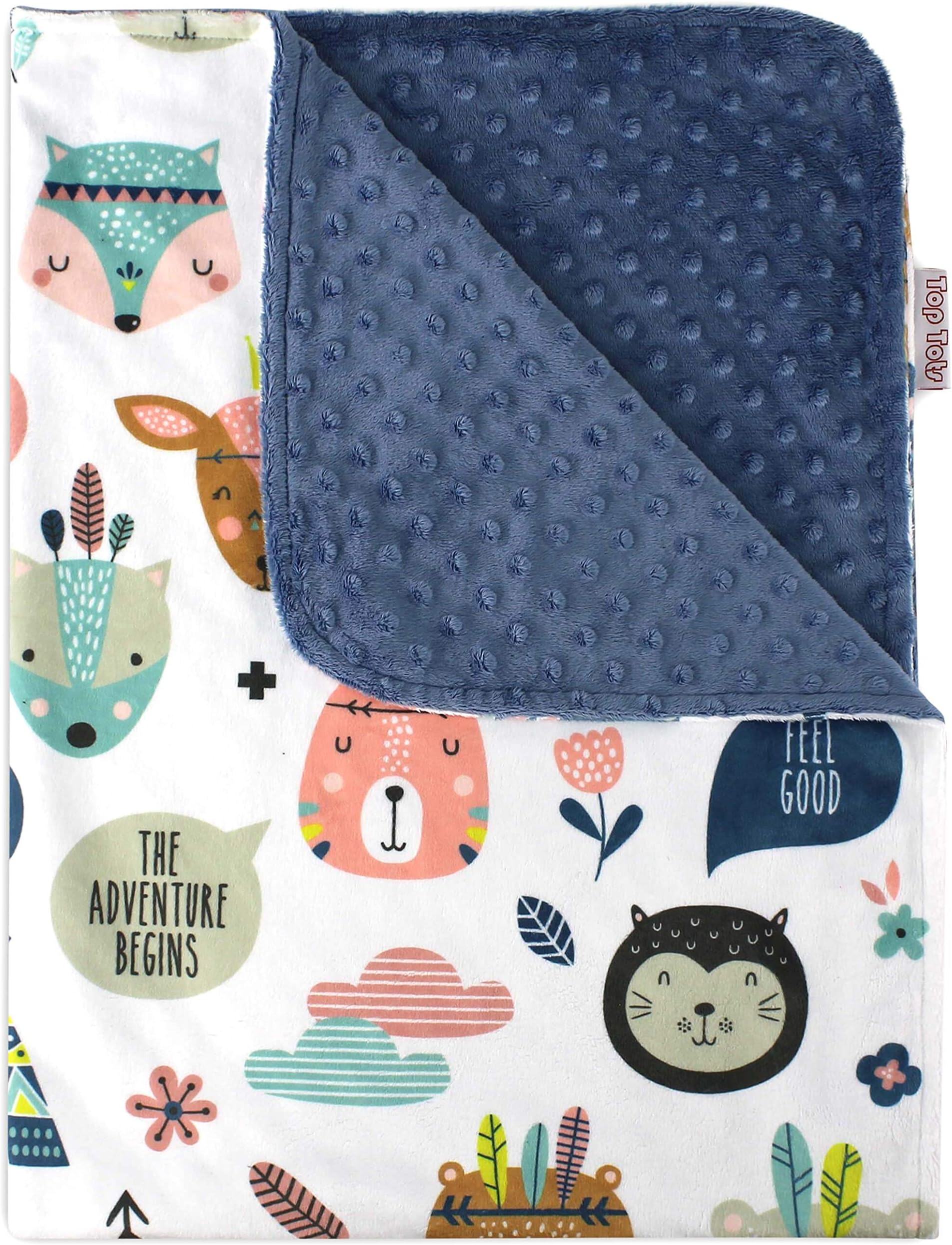Baby Blanket - The Adventure Begins Tribal Theme with Navy Blue Minky Dot