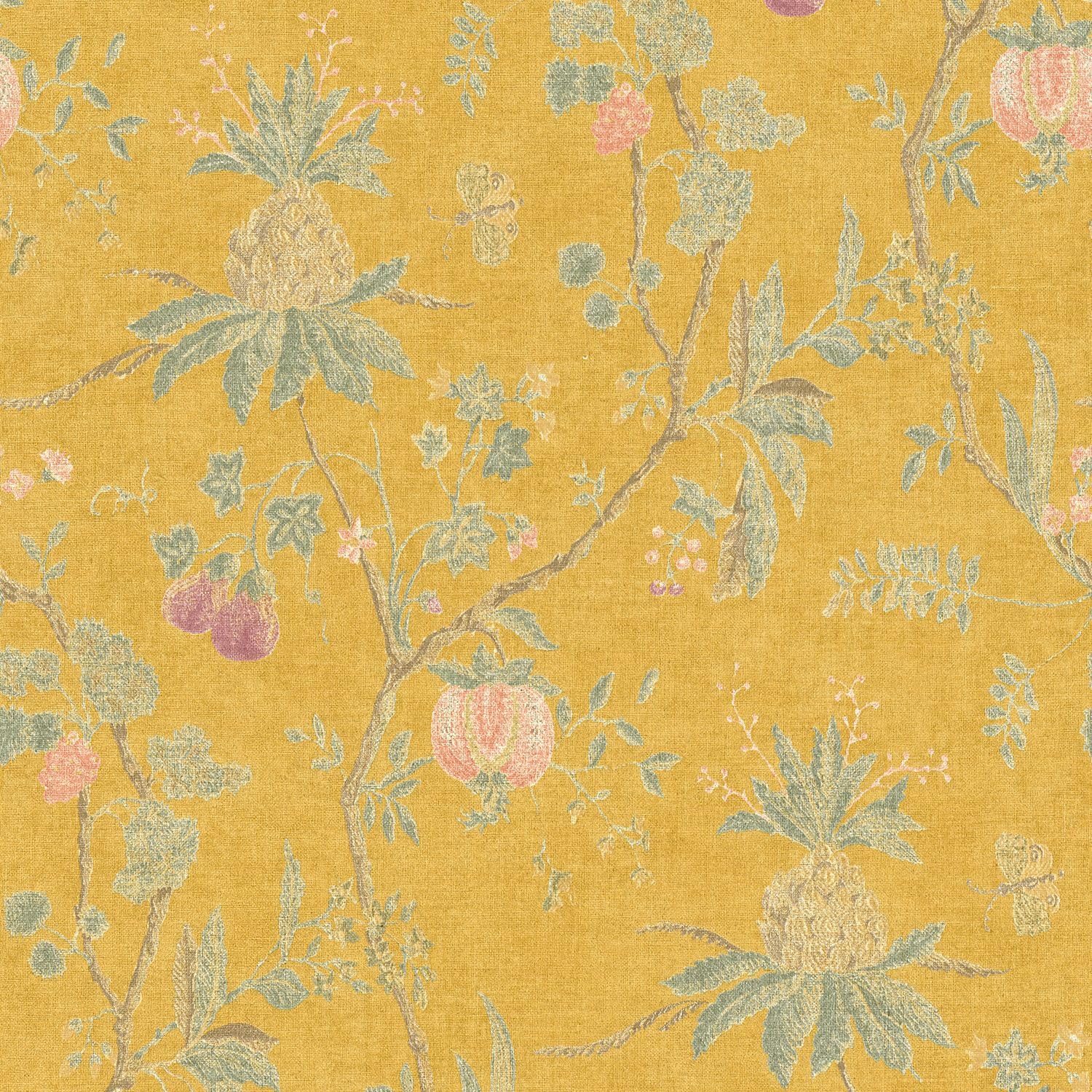 Profhome Papel pintado floral 367194-GU papel pintado no tejido amarillo verde 0,53 m x 10,05 m / 5,33 m2