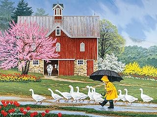 Bits and Pieces - 300 Piece Jigsaw Puzzles for Adults - â€˜Puddle Jumpersâ€™ 300 pc Large Piece Jigsaw Puzzle by Artist John Sloane - 18