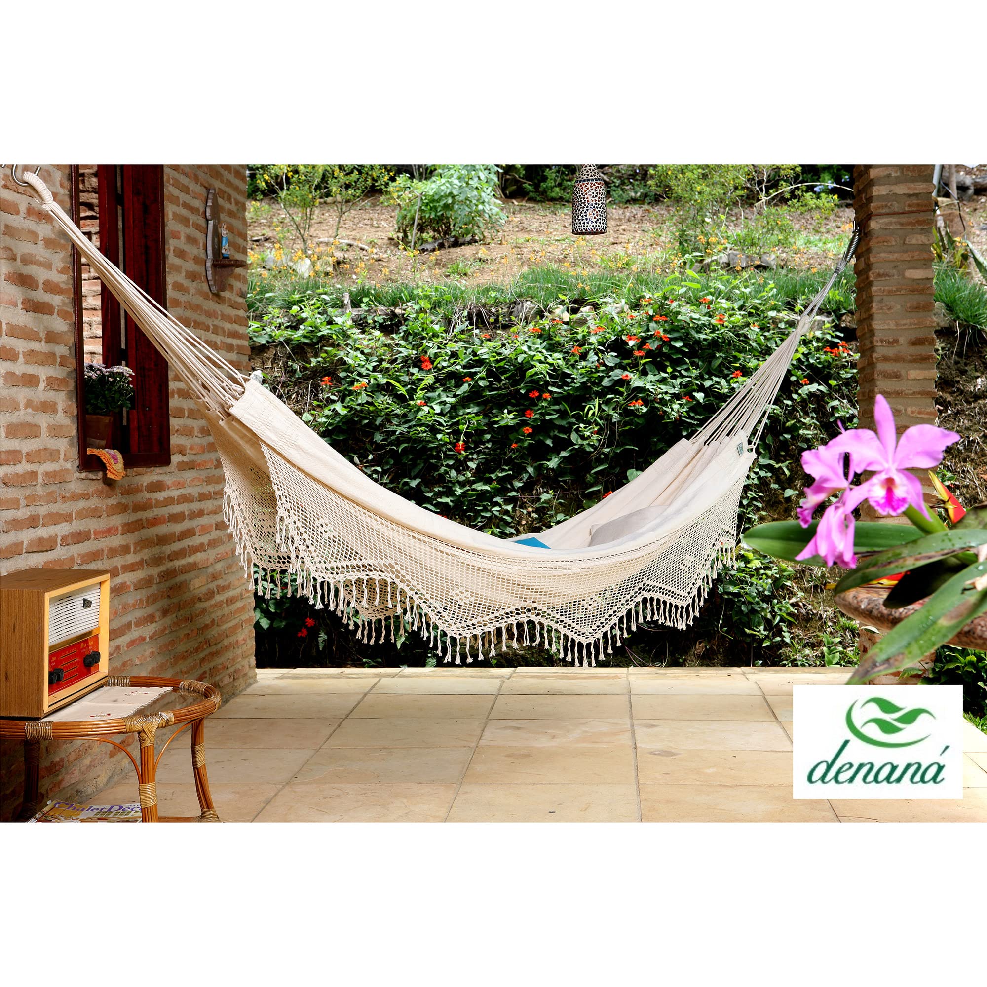 Denana Doppel Hängematte Natural mit Borte 100% Baumwolle
