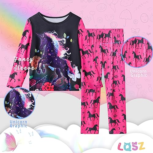 LQSZ Girls Pajamas Toddler Girls PJs Sleepwear for Girls Size 2-12 Years(A-cool Unicorn,9-10 Years)