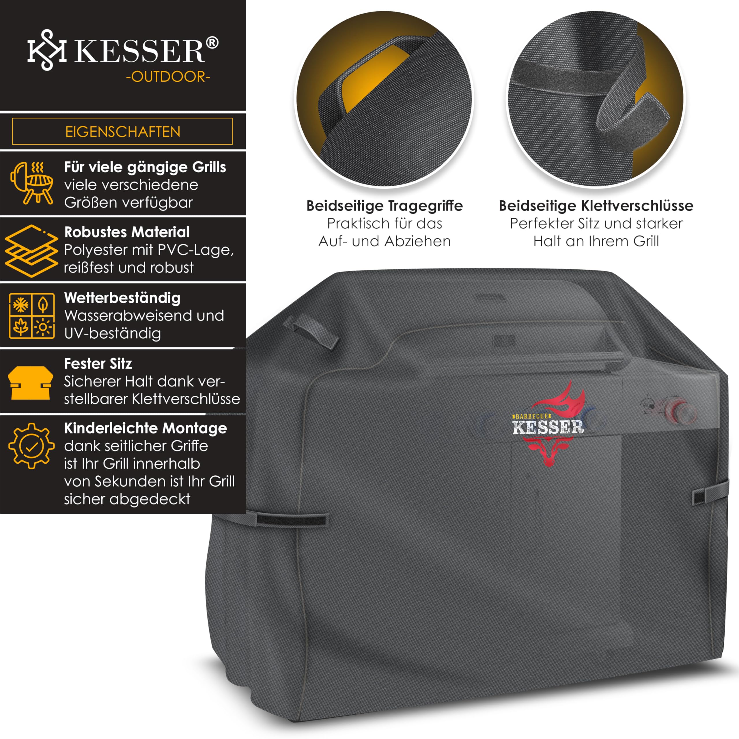 KESSER Copertura premium per barbecue a gas, resistente alle intemperie, per Weber, Brinkmann, Char Broil Grill, in tessuto Oxford 600D, antistrappo, 132 x 66 x 109 cm, antracite