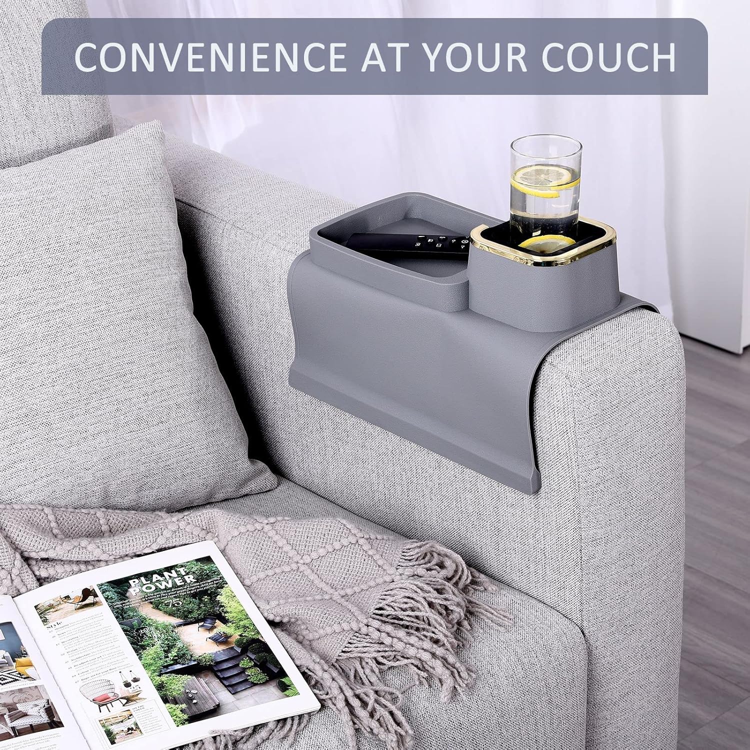 HMASYO Couch Cup Holder Tray - Silicone Sofa Armrest Table Couch Drink Holder and Tray Organizer for Remote Snacks Cellphone, Anti-Spill Anti-Slip Design, Gifts for Family Mom Dad Grandma - Image 3