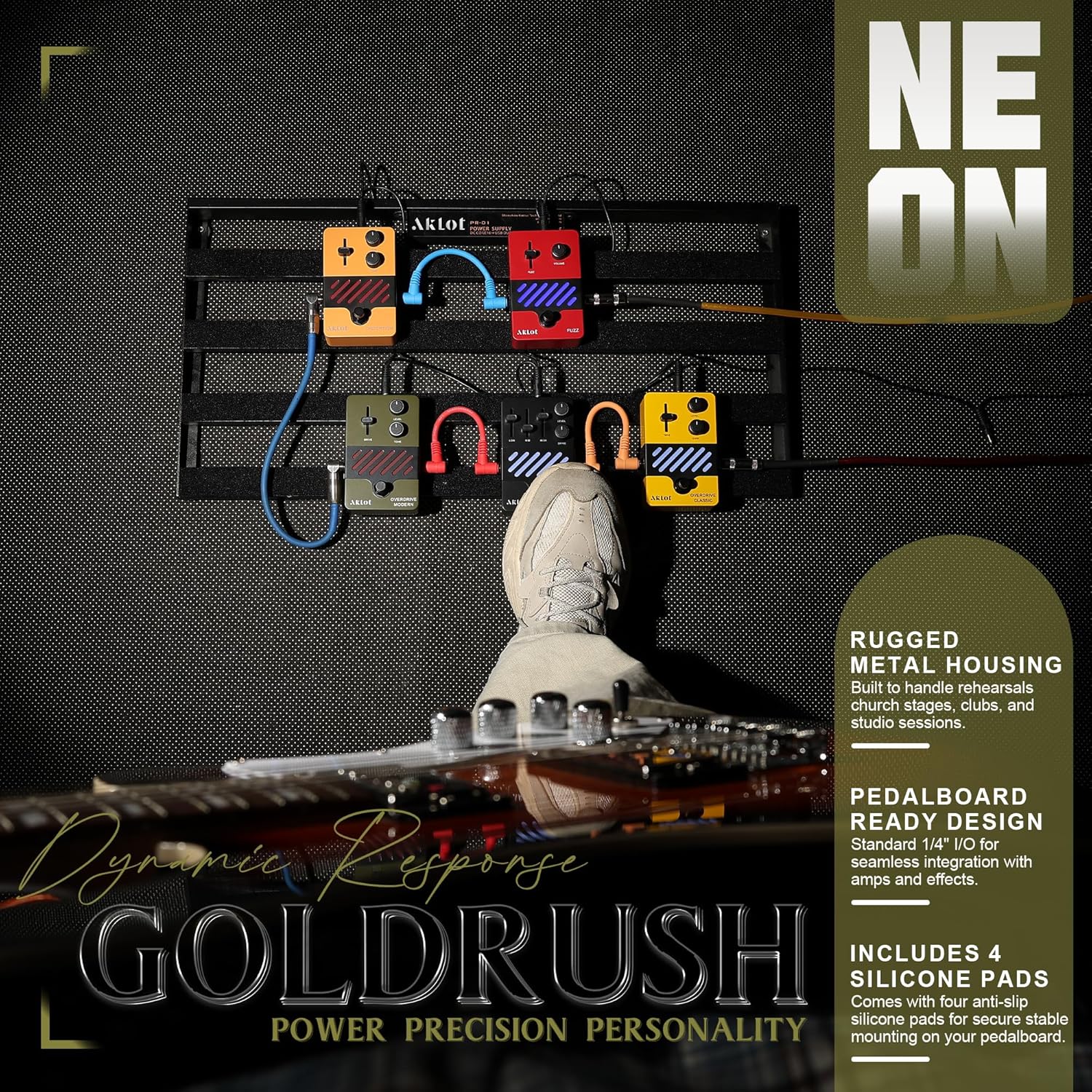 AKLOT Modern Overdrive Guitar Pedal: From Light Breakup to Rich Saturated Drive, Dynamic Touch-Responsive Overdrive, Gain & Tone Controls, Mini Electric Guitar Pedal with True Bypass, NEON Torque