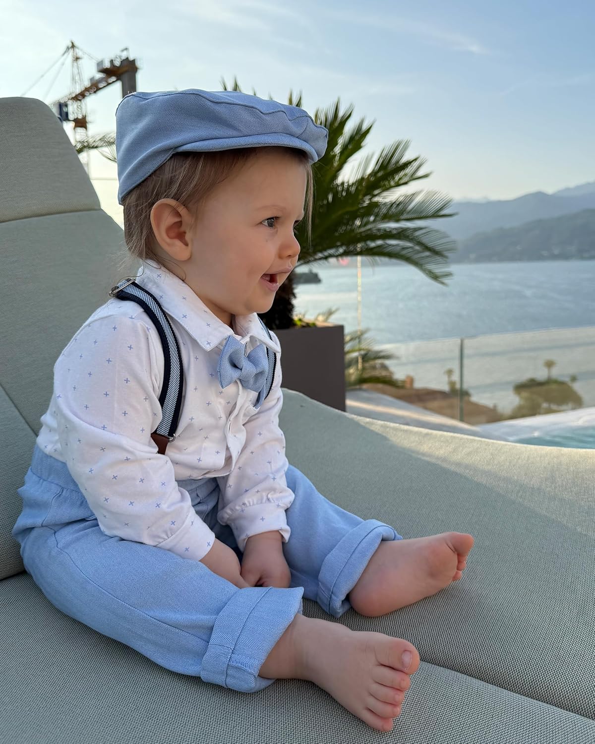 Volunboy Baby Boy Clothes Set Infant Gentleman Wedding Outfits Dress Romper Ring Bearer Beret Hat Suspenders Bowtie Suits - Image 4