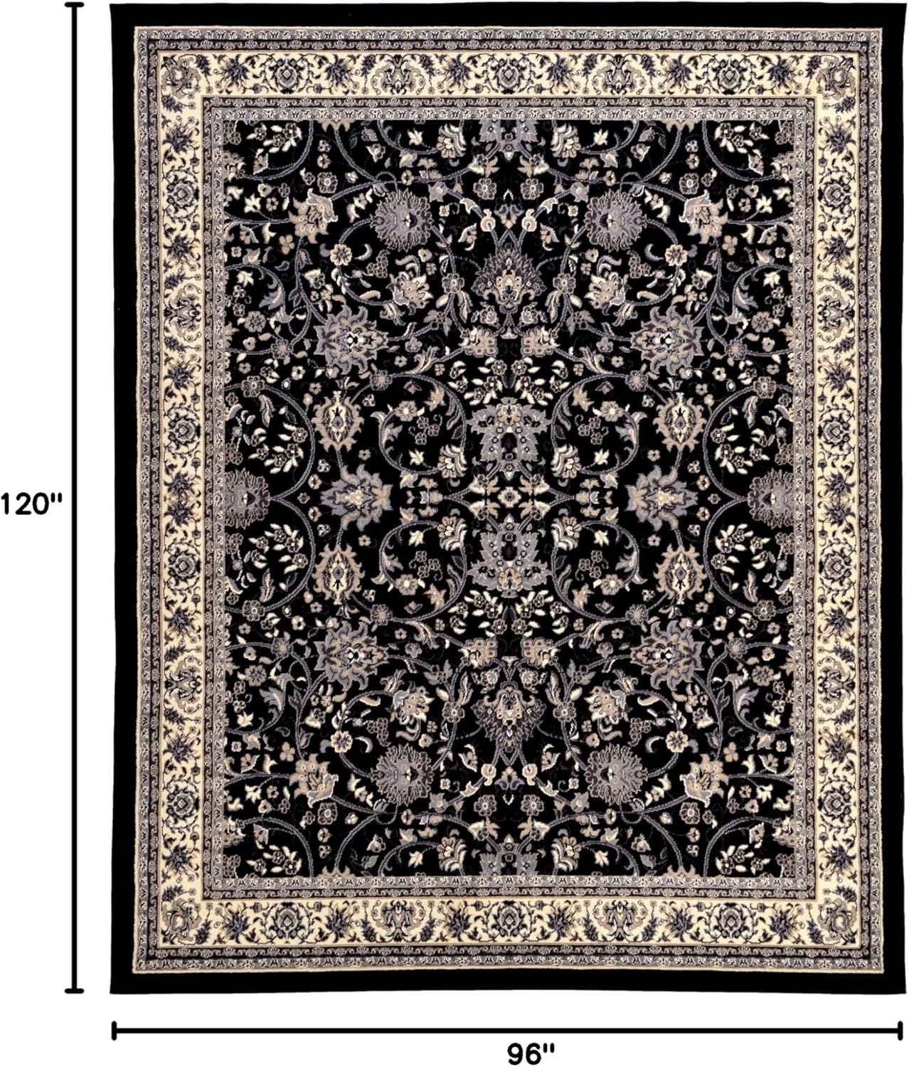 Rugs.com Yasmin Collection Rug – 8' x 10' Black Medium Rug Perfect for Living Rooms, Large Dining Rooms, Open Floorplans